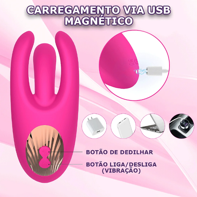 Vibrador con movimiento de dedos y estimulador de clítoris