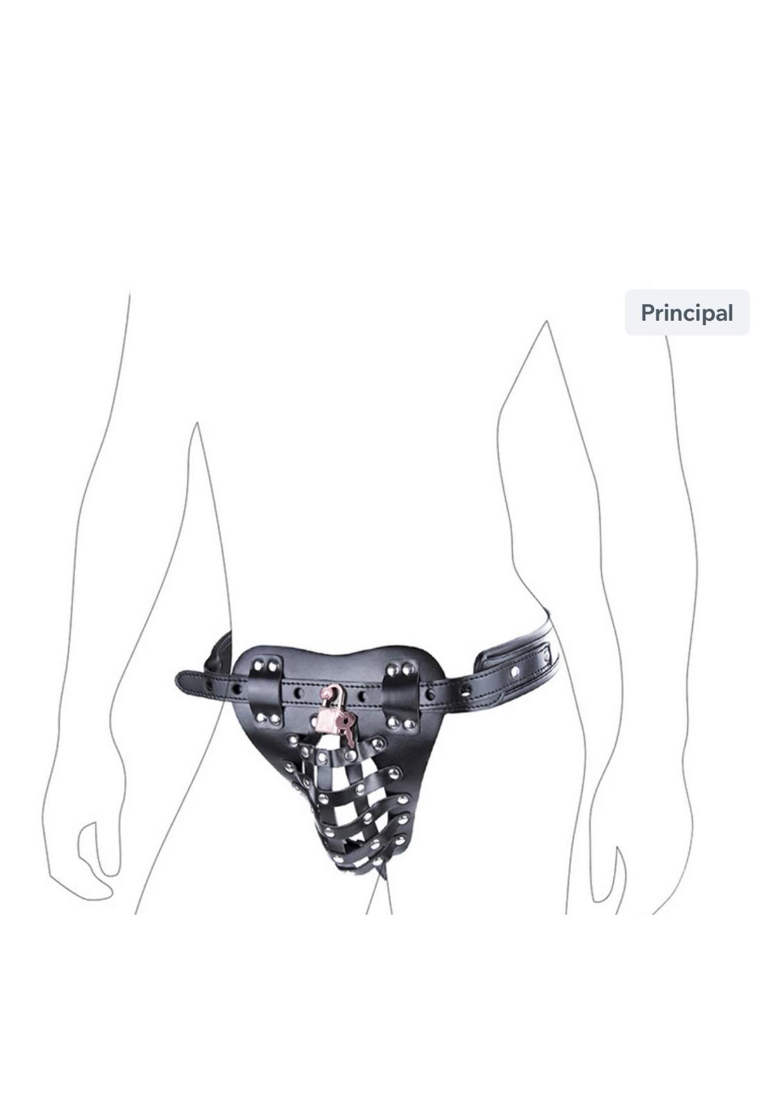 Cinturon de Castidad Masculino Cuero Juego Sexual BDSM
